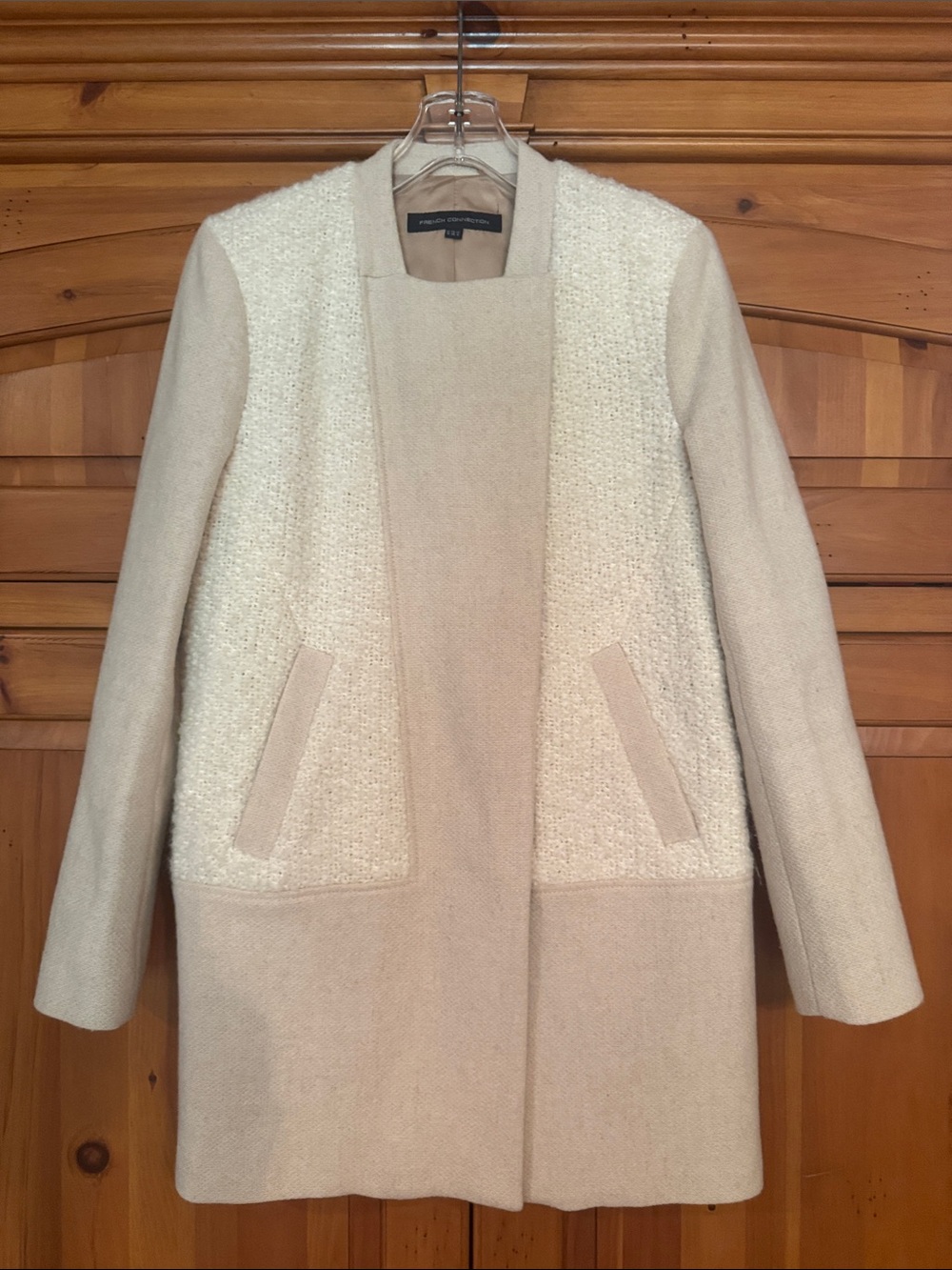 French Connection Cream and Beige Textured Wool-Blend Coat